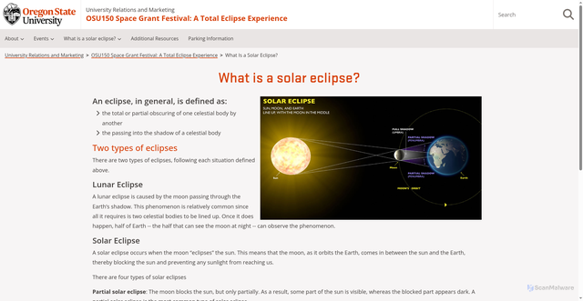 Security scan screenshot of https://communications.oregonstate.edu/space/osu150-space-grant-festival-total-eclipse-experience/what-solar-eclipse