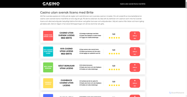 Security scan screenshot of https://casinoutansvensklicensmedbrite.se