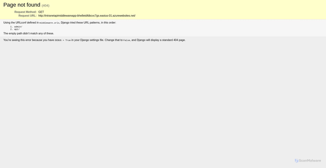 Security scan screenshot of https://intranetapimiddlewareapp-bhe8etdfdbcvc7gs.eastus-01.azurewebsites.net