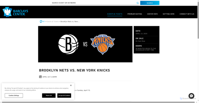 Security scan screenshot of https://www.barclayscenter.com/events/detail/brooklyn-nets-vs-new-york-knicks-20250413
