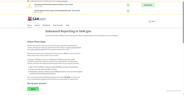 Security scan screenshot of https://sam.gov/fsrs