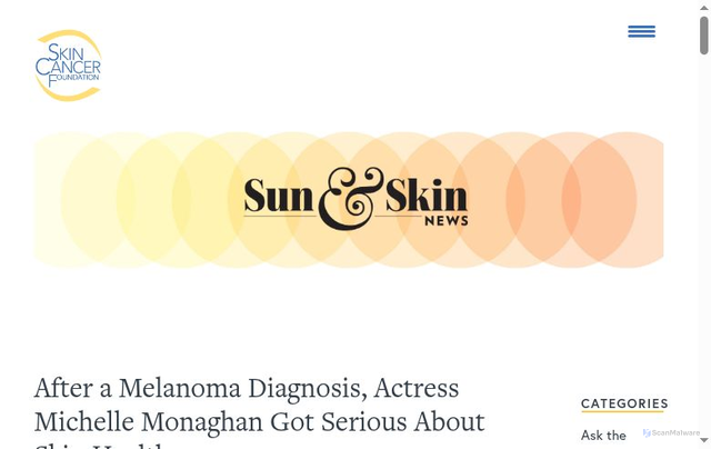 Security scan screenshot of https://www.skincancer.org/blog/after-a-melanoma-diagnosis-actress-michelle-monaghan-got-serious-about-skin-health/