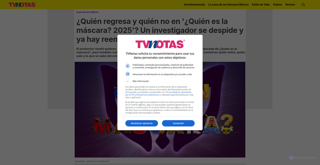 Security scan screenshot of https://www.tvnotas.com.mx/espectaculos-mexico/quien-regresa-y-quien-no-en-quien-es-la-mascara-2025-un-investigador-se-despide-y-ya-hay-reemplazo