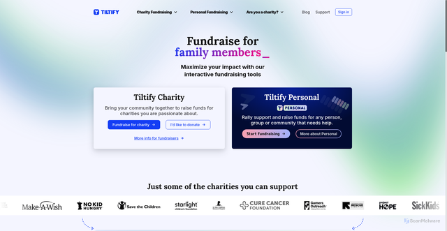 Security scan screenshot of https://donate.tiltify.com/