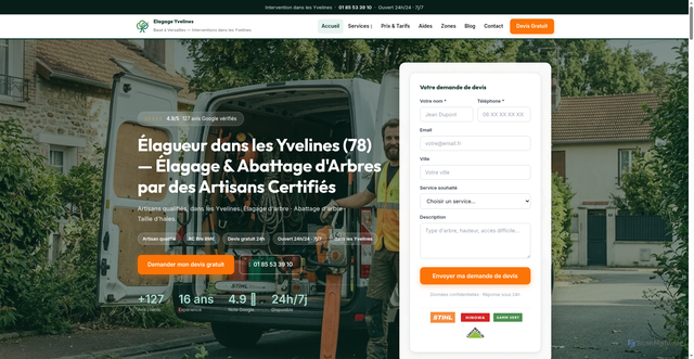 Security scan screenshot of https://elagage-abattage-yvelines.fr/