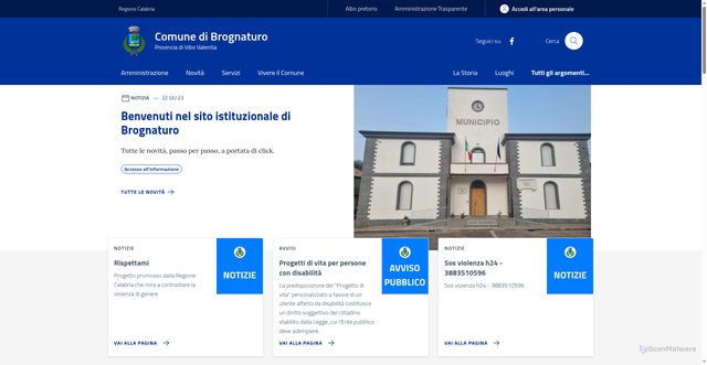 Security scan screenshot of https://www.comune.brognaturo.vv.it/