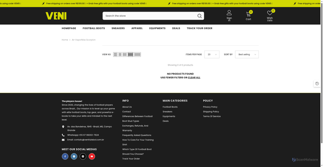 Security scan screenshot of https://venifutbol.com/collections/air-vapormax-scorpion