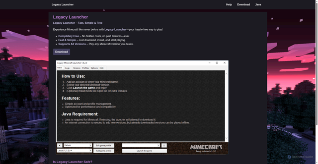 Security scan screenshot of https://legacy-launcher.org/
