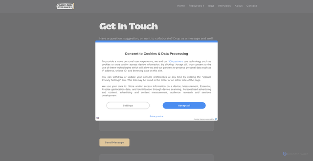 Security scan screenshot of https://fairlyoddstreamers.pages.dev/contact/