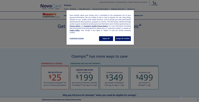 Security scan screenshot of https://www.novocare.com/diabetes/products/ozempic/savings-offer.html