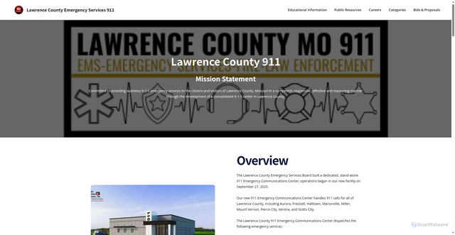 Security scan screenshot of https://www.lawrencecountymo911.gov/