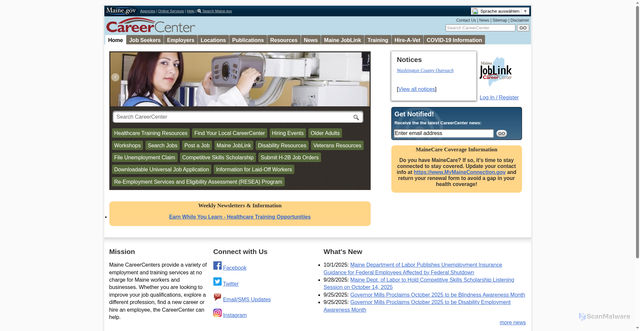 Security scan screenshot of https://www.mainecareercenter.com/