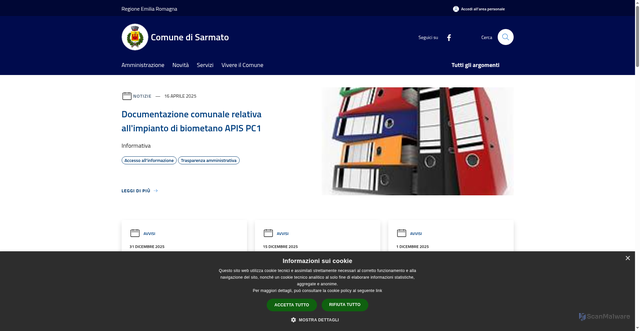 Security scan screenshot of https://www.comune.sarmato.pc.it/it