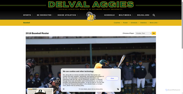 Security scan screenshot of https://athletics.delval.edu/sports/baseball/roster/tom-crooks/5580