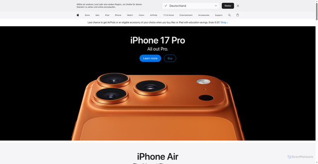 Security scan screenshot of https://www.apple.com/