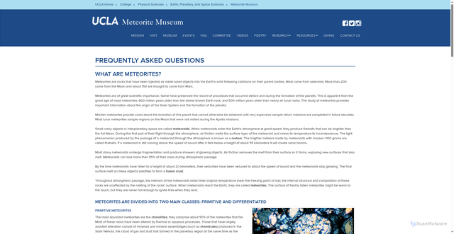 Security scan screenshot of https://meteorites.ucla.edu/faq/