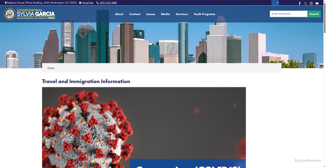 Security scan screenshot of http://sylviagarcia.house.gov/travel-and-immigration-information