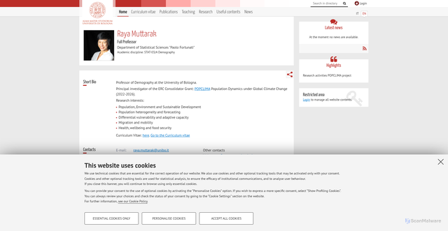 Security scan screenshot of https://www.unibo.it/sitoweb/raya.muttarak/en