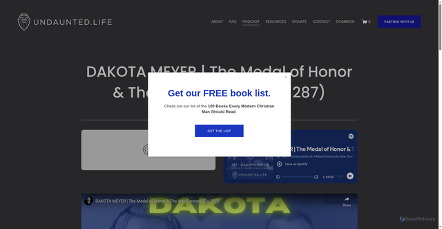 Security scan screenshot of https://www.undaunted.life/podcast/dakotameyer