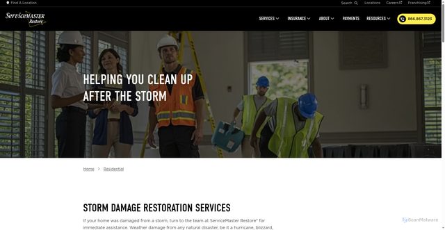 Security scan screenshot of https://servicemasterrestore.com/residential/weather-damage