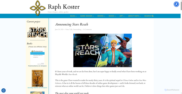 Security scan screenshot of https://www.raphkoster.com/2024/06/28/announcing-stars-reach/