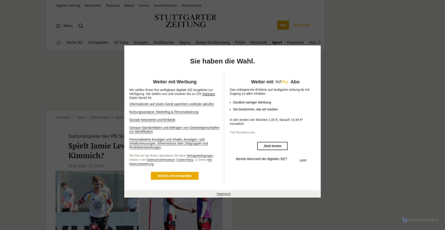 Security scan screenshot of https://www.stuttgarter-zeitung.de/inhalt.nationalspieler-des-vfb-stuttgart-spielt-jamie-leweling-fuer-joshua-kimmich.1fd01774-c2e7-4685-b7ba-5a7a6d235ff6.html