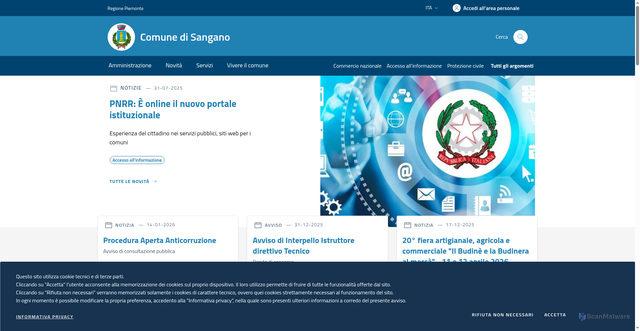 Security scan screenshot of https://www.comune.sangano.to.it/