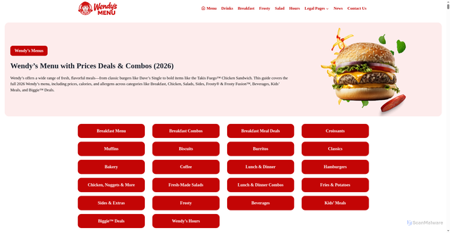 Security scan screenshot of https://menuatwendys.com/