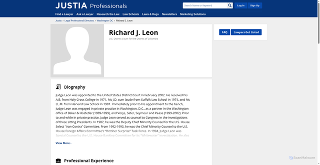 Security scan screenshot of https://professionals.justia.com/profile/richard-j-leon-1506064