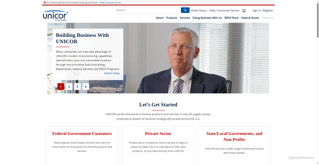 Security scan screenshot of https://unicor.gov/