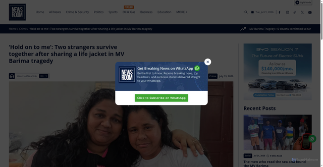 Security scan screenshot of https://newsroom.gy/2026/07/19/hold-on-to-me-two-strangers-survive-together-after-sharing-a-life-jacket-in-mv-barima-tragedy/