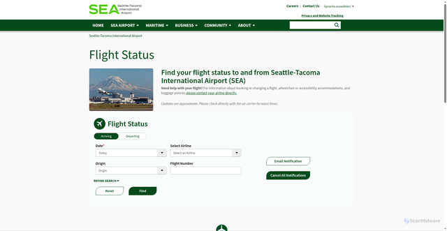Security scan screenshot of https://www.portseattle.org/sea-tac/flight-status