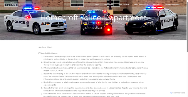 Security scan screenshot of https://www.townofhomecroftin.gov/amber-alert.html