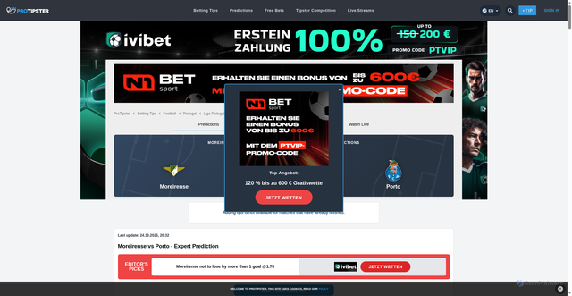 Security scan screenshot of https://www.protipster.com/betting-tips/fc-porto-moreirense-fc/100028812