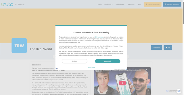 Security scan screenshot of https://unita.co/communities/the-real-world/