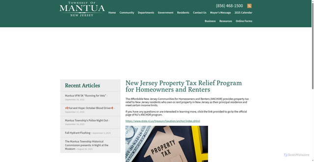 Security scan screenshot of https://mantuatownship.com/new-jersey-property-tax-relief-program-for-homeowners-and-renters/