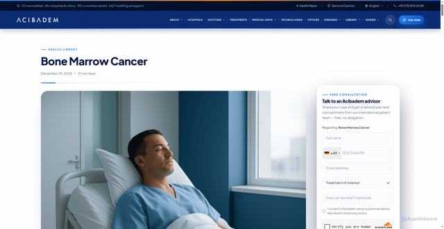 Security scan screenshot of https://acibademinternational.com/bone-marrow-cancer/