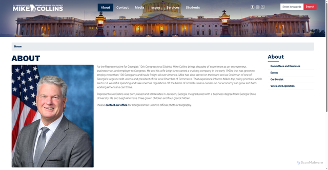 Security scan screenshot of http://collins.house.gov/about