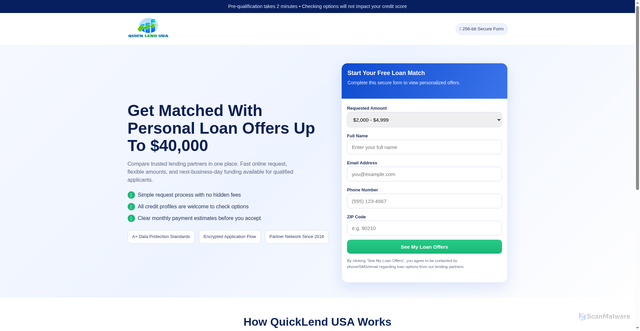 Security scan screenshot of https://quicklendusa.com/
