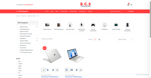 Security scan screenshot of https://bcs.bpsservice.in/product-category/laptop-tablet/hp/