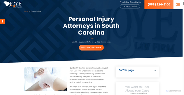 Security scan screenshot of https://www.joyelawfirm.com/personal-injury-lawyer/