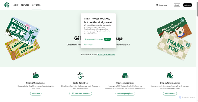 Security scan screenshot of https://starbucks.cashstar.com