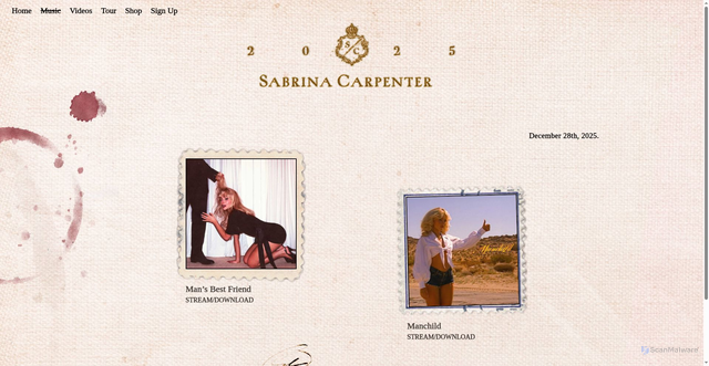 Security scan screenshot of https://www.sabrinacarpenter.com/music/