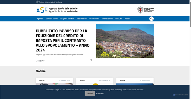 Security scan screenshot of https://www.agenziasardaentrate.it/