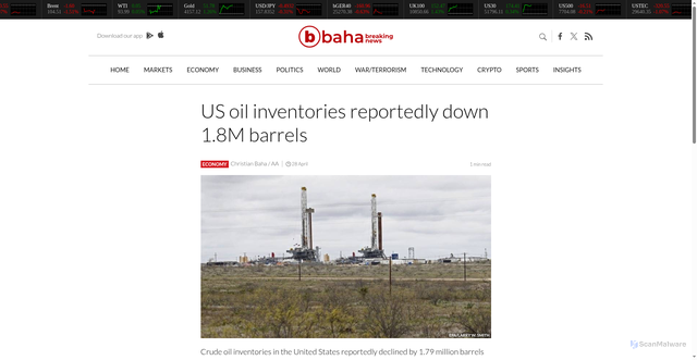 Security scan screenshot of https://www.breakingthenews.net/Article/US-oil-inventories-reportedly-down-1.8M-barrels/66169628