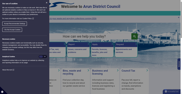 Security scan screenshot of https://www.arun.gov.uk/