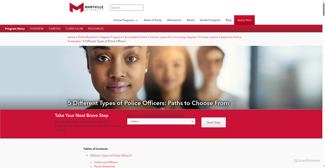 Security scan screenshot of https://online.maryville.edu/online-bachelors-degrees/criminal-justice/careers/5-different-types-of-police-officers/