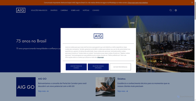 Security scan screenshot of https://www.aig.com.br