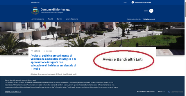 Security scan screenshot of https://www.comune.montevago.ag.it