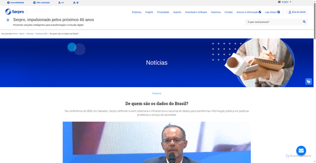 Security scan screenshot of https://www.serpro.gov.br/menu/noticias/noticias-2025/de-quem-sao-os-dados-do-brasil